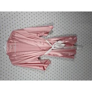 Victorias Secret Satin Silky Robe Pink White Kimono Wrap Pockets Small Medium